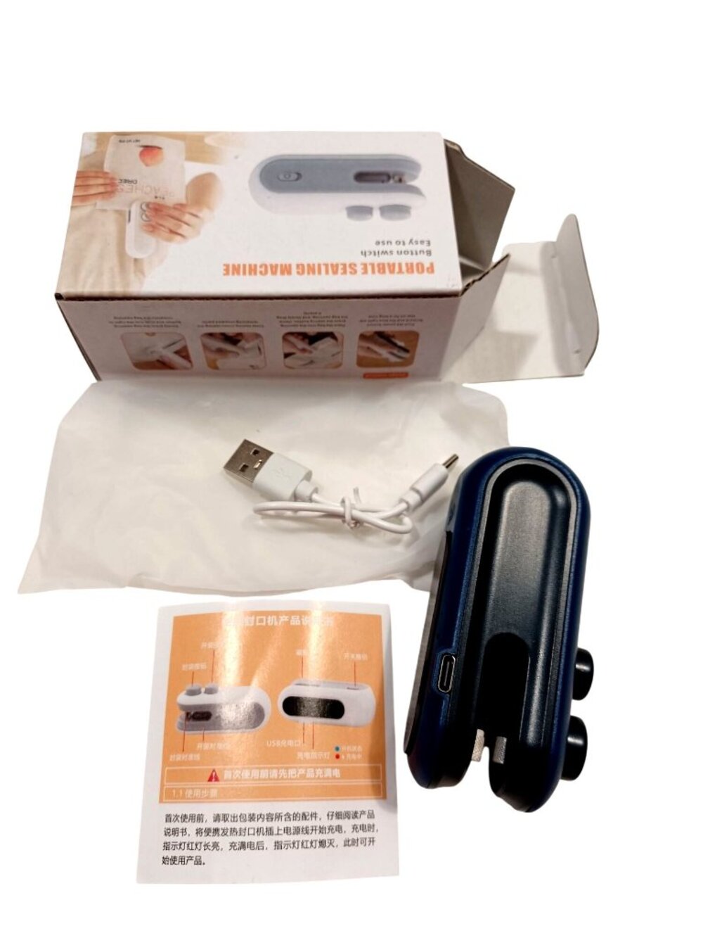 Food Storage Mini Bag Sealer USB Rechargeable Portable Kitchen Camping Dorm Blue